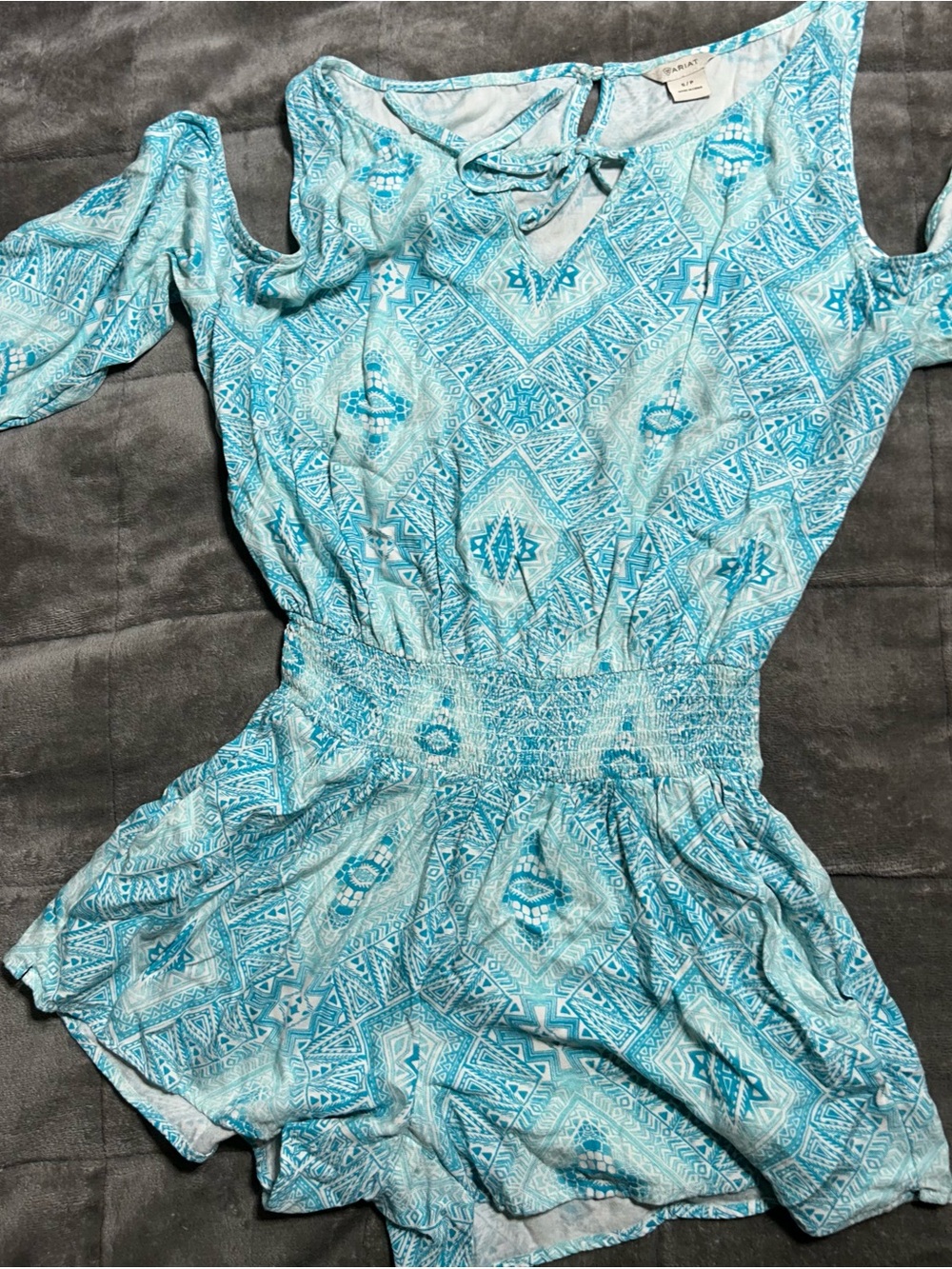 Ariat Teal & White Printed Cold-Shoulder Romper